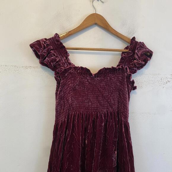 HILL HOUSE burgundy velvet midi Ellie nap dress sz M - Picture 5 of 8